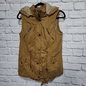 Snobbish Collection‎ Med faux fur lined womans cargo vest Detachable Hood Brown